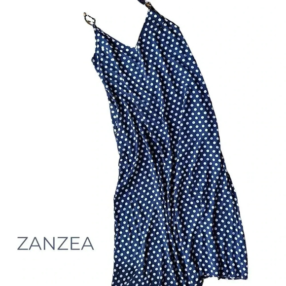 NWT | SLEEVELESS MAXI V-NECK SLIP DRESS NAVY BLUE WHITE POLKA DOT | SIZE: 14 - Picture 1 of 9